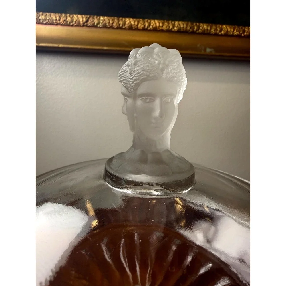 Antique EAPG Three Face Covered Compote • Duncan No. 400 Frosted Glass